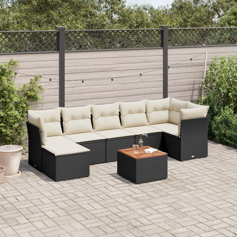 8-tlg. Garten-Sofagarnitur mit Kissen Schwarz Poly Rattan