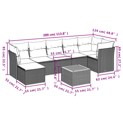 8-tlg. Garten-Sofagarnitur mit Kissen Beige Poly Rattan