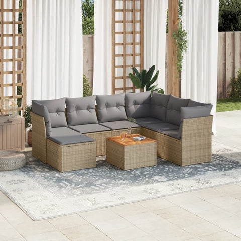 8-tlg. Garten-Sofagarnitur mit Kissen Beige Poly Rattan