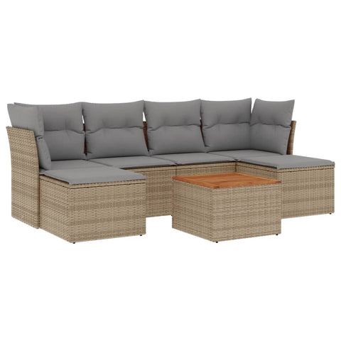 7-tlg. Garten-Sofagarnitur mit Kissen Beige Poly Rattan