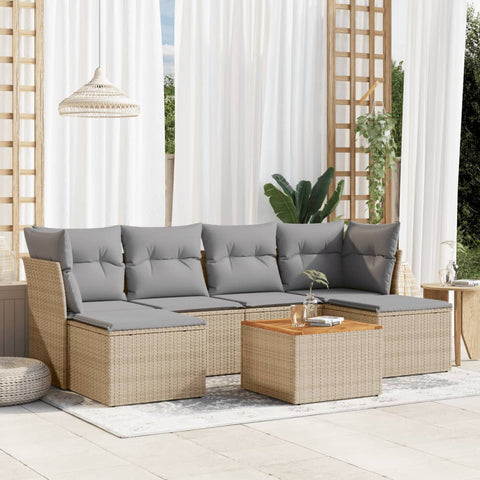 7-tlg. Garten-Sofagarnitur mit Kissen Beige Poly Rattan