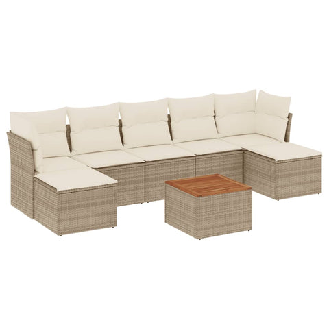 8-tlg. Garten-Sofagarnitur mit Kissen Beige Poly Rattan