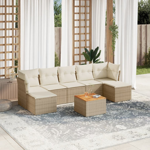 8-tlg. Garten-Sofagarnitur mit Kissen Beige Poly Rattan