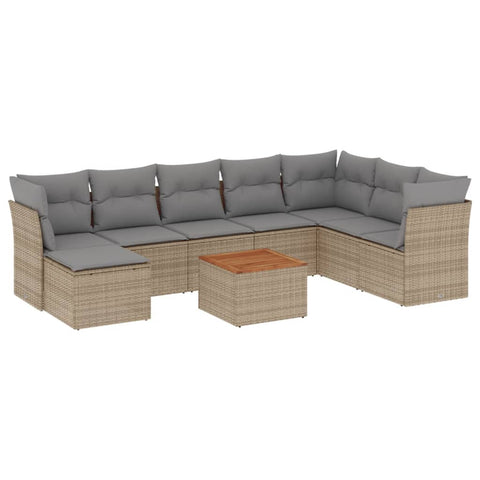 9-tlg. Garten-Sofagarnitur mit Kissen Beige Poly Rattan