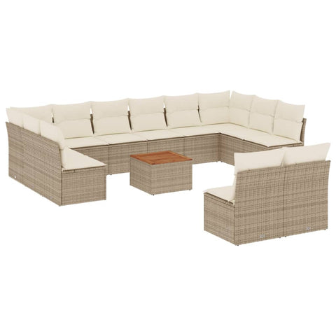 13-tlg. Garten-Sofagarnitur mit Kissen Beige Poly Rattan