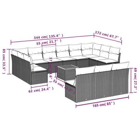 14-tlg. Garten-Sofagarnitur mit Kissen Beige Poly Rattan