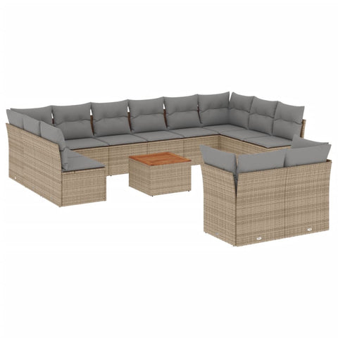 13-tlg. Garten-Sofagarnitur mit Kissen Beige Poly Rattan