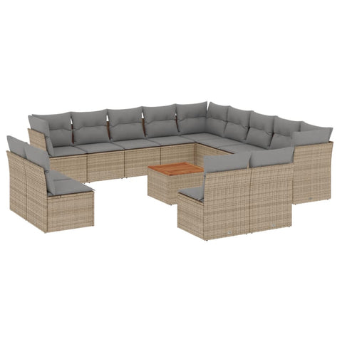 14-tlg. Garten-Sofagarnitur mit Kissen Beige Poly Rattan