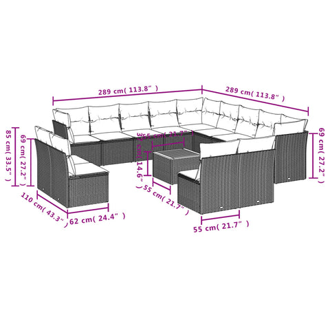 14-tlg. Garten-Sofagarnitur mit Kissen Beige Poly Rattan