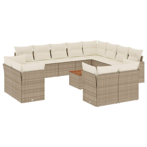 13-tlg. Garten-Sofagarnitur mit Kissen Beige Poly Rattan