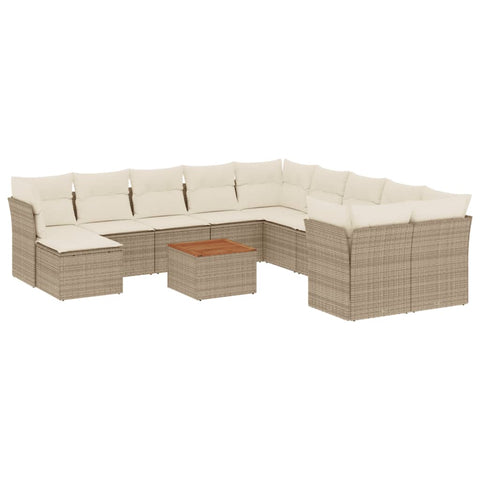 12-tlg. Garten-Sofagarnitur mit Kissen Beige Poly Rattan