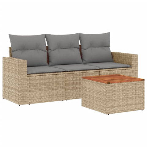 4-tlg. Garten-Sofagarnitur mit Kissen Beige Poly Rattan