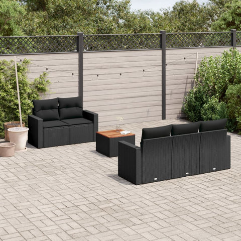 6-tlg. Garten-Sofagarnitur mit Kissen Schwarz Poly Rattan