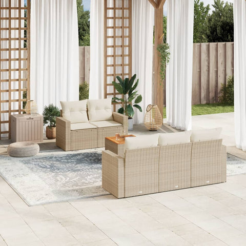 6-tlg. Garten-Sofagarnitur mit Kissen Beige Poly Rattan