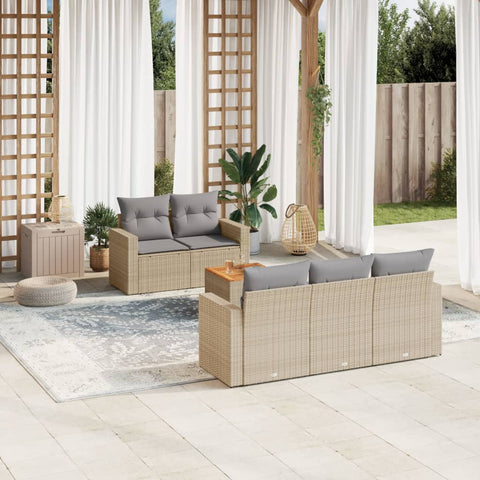 6-tlg. Garten-Sofagarnitur mit Kissen Beige Poly Rattan