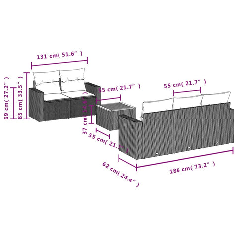 6-tlg. Garten-Sofagarnitur mit Kissen Grau Poly Rattan