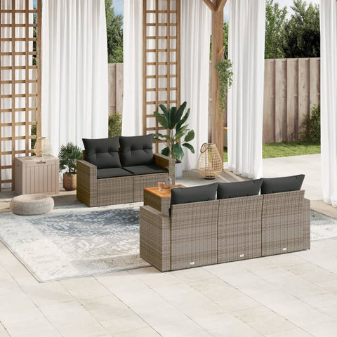 6-tlg. Garten-Sofagarnitur mit Kissen Grau Poly Rattan