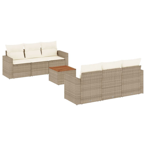 7-tlg. Garten-Sofagarnitur mit Kissen Beige Poly Rattan