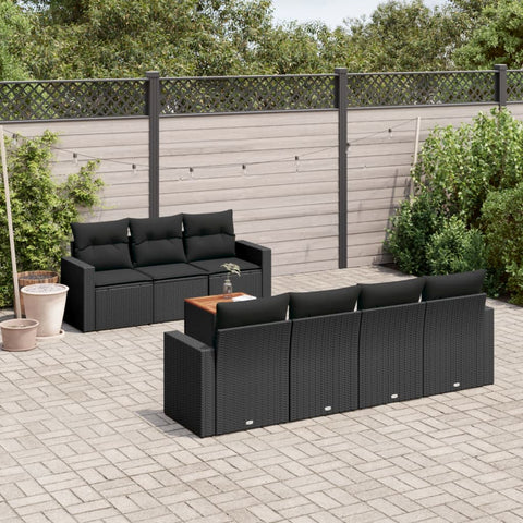 8-tlg. Garten-Sofagarnitur mit Kissen Schwarz Poly Rattan