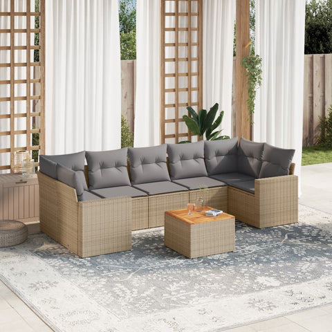 8-tlg. Garten-Sofagarnitur mit Kissen Beige Poly Rattan