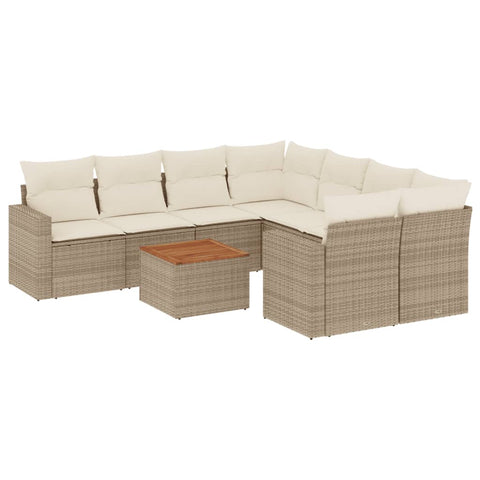 9-tlg. Garten-Sofagarnitur mit Kissen Beige Poly Rattan