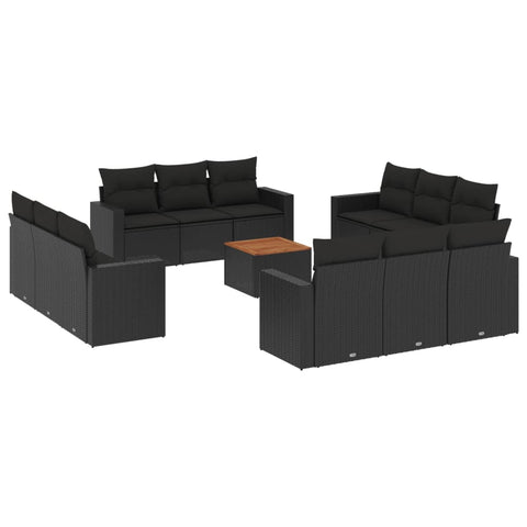 13-tlg. Garten-Sofagarnitur mit Kissen Schwarz Poly Rattan