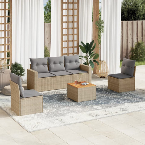 6-tlg. Garten-Sofagarnitur mit Kissen Beige Poly Rattan