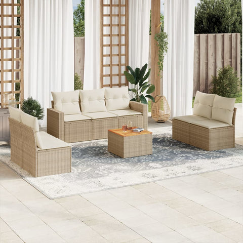 8-tlg. Garten-Sofagarnitur mit Kissen Beige Poly Rattan