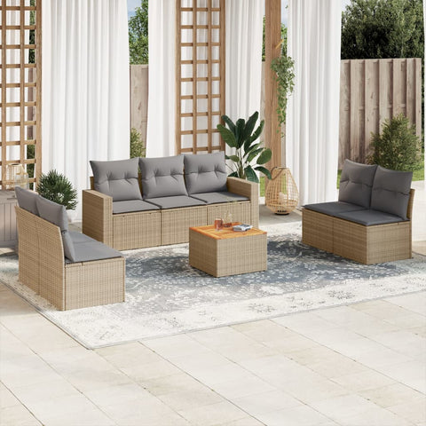 8-tlg. Garten-Sofagarnitur mit Kissen Beige Poly Rattan