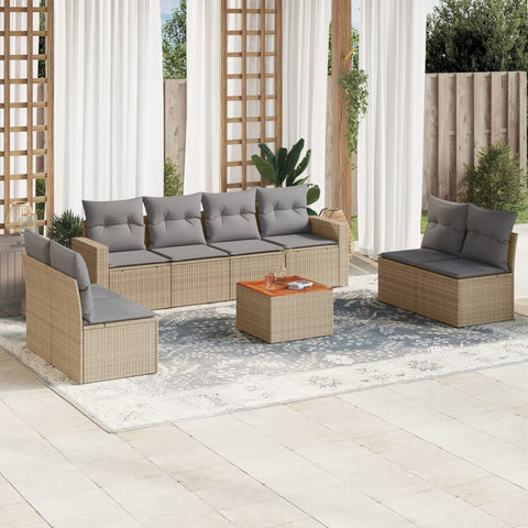 9-tlg. Garten-Sofagarnitur mit Kissen Beige Poly Rattan