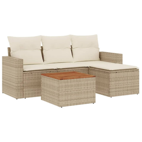 5-tlg. Garten-Sofagarnitur mit Kissen Beige Poly Rattan