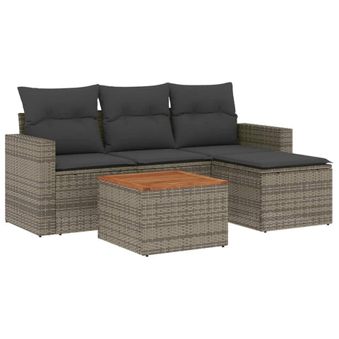 5-tlg. Garten-Sofagarnitur mit Kissen Grau Poly Rattan