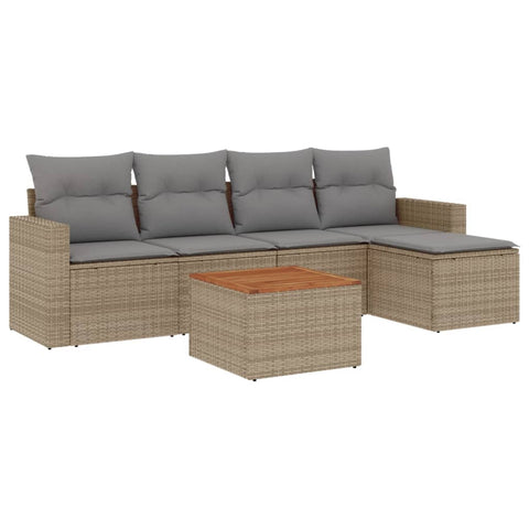 6-tlg. Garten-Sofagarnitur mit Kissen Beige Poly Rattan