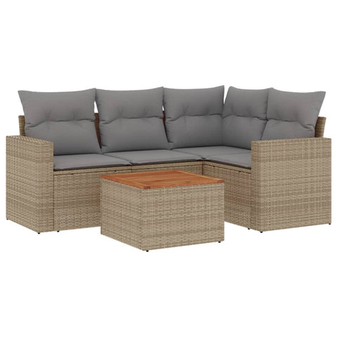 5-tlg. Garten-Sofagarnitur mit Kissen Beige Poly Rattan