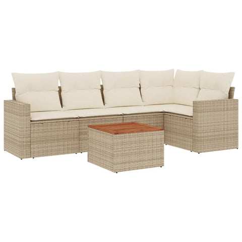 6-tlg. Garten-Sofagarnitur mit Kissen Beige Poly Rattan