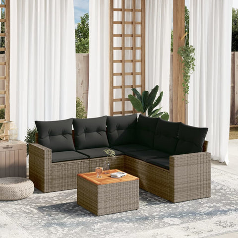 6-tlg. Garten-Sofagarnitur mit Kissen Grau Poly Rattan