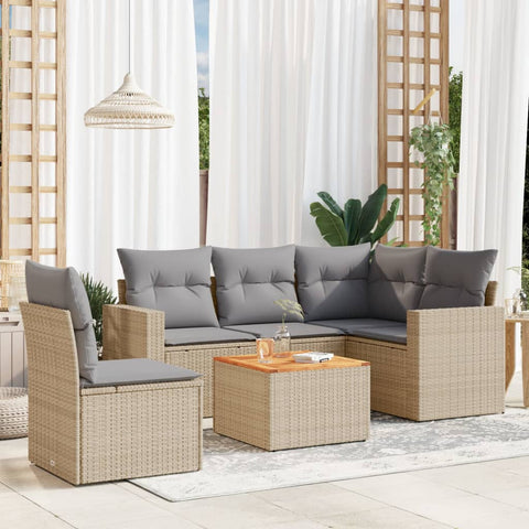 6-tlg. Garten-Sofagarnitur mit Kissen Beige Poly Rattan