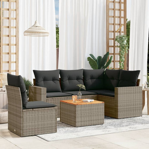 6-tlg. Garten-Sofagarnitur mit Kissen Grau Poly Rattan