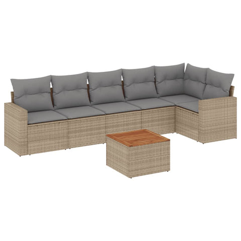 7-tlg. Garten-Sofagarnitur mit Kissen Beige Poly Rattan