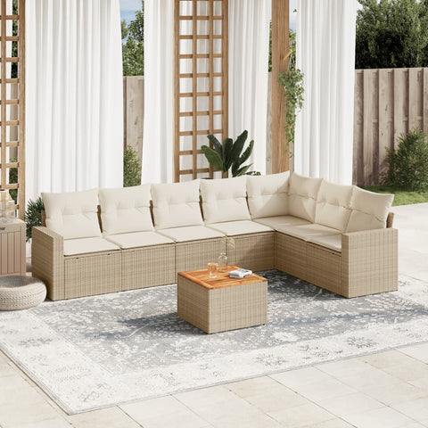 8-tlg. Garten-Sofagarnitur mit Kissen Beige Poly Rattan