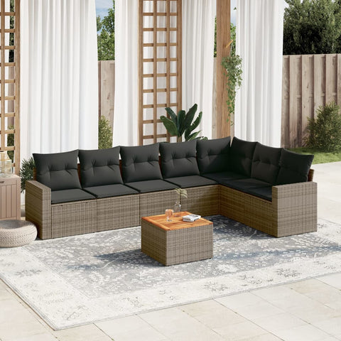 8-tlg. Garten-Sofagarnitur mit Kissen Grau Poly Rattan