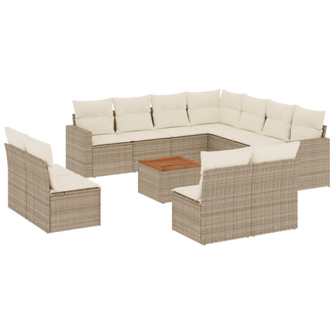 12-tlg. Garten-Sofagarnitur mit Kissen Beige Poly Rattan