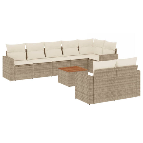 9-tlg. Garten-Sofagarnitur mit Kissen Beige Poly Rattan