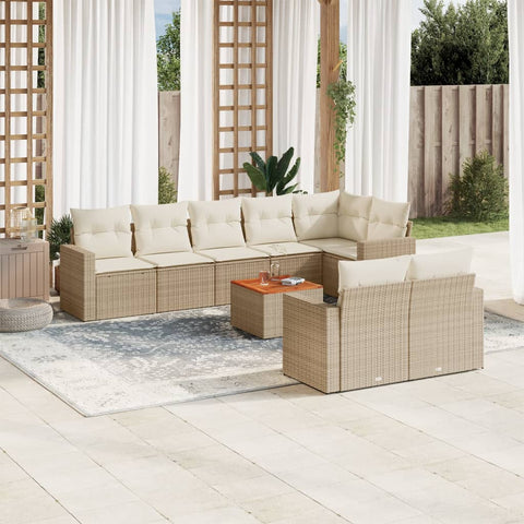 9-tlg. Garten-Sofagarnitur mit Kissen Beige Poly Rattan