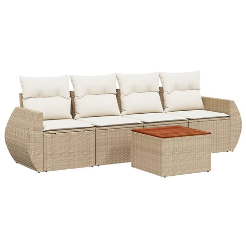 5-tlg. Garten-Sofagarnitur mit Kissen Beige Poly Rattan