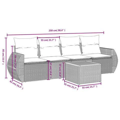 5-tlg. Garten-Sofagarnitur mit Kissen Beige Poly Rattan