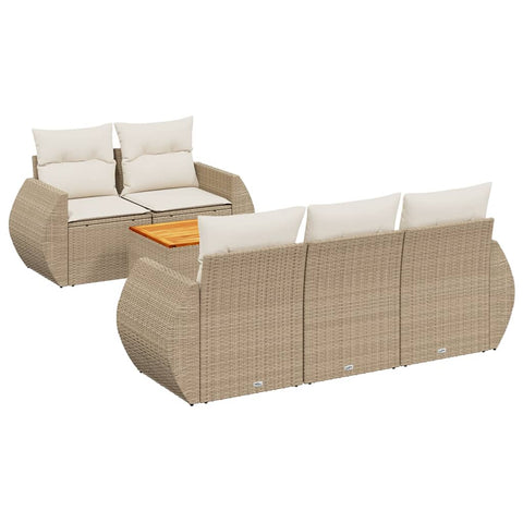 6-tlg. Garten-Sofagarnitur mit Kissen Beige Poly Rattan