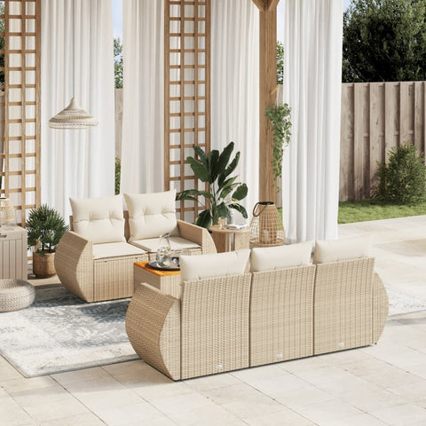 6-tlg. Garten-Sofagarnitur mit Kissen Beige Poly Rattan