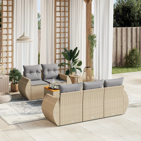 6-tlg. Garten-Sofagarnitur mit Kissen Beige Poly Rattan