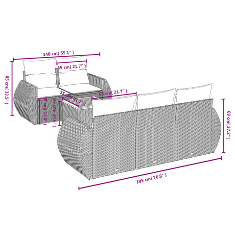 6-tlg. Garten-Sofagarnitur mit Kissen Grau Poly Rattan